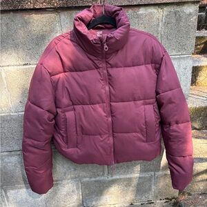 Girlfriend Collective Burgundy Puffer Jacket